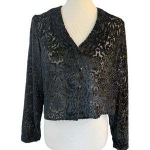 Black Burnout Velvet Cropped Jacket